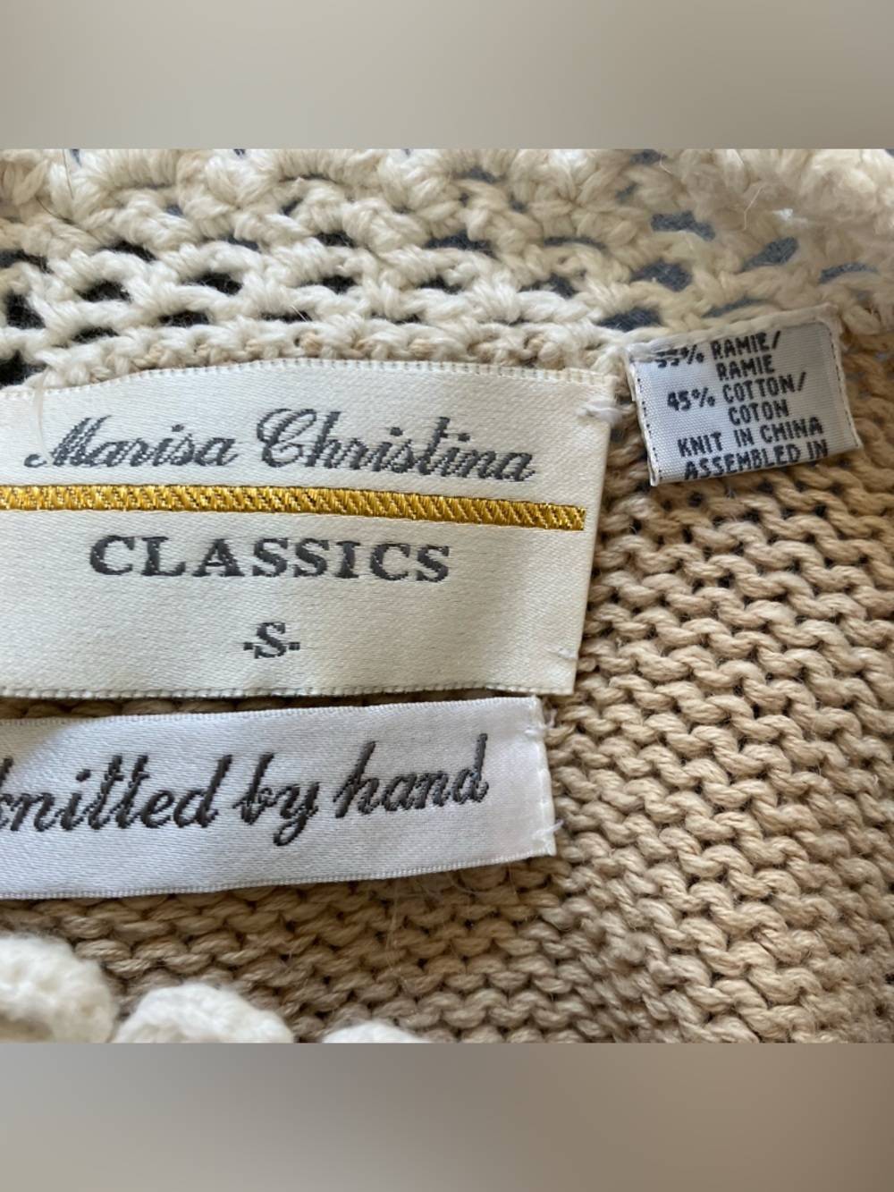 VTG Womens Tan Sz. S Sweater Embroidered Flowers Lace Crochet Short Sleeve - Picture 5 of 6